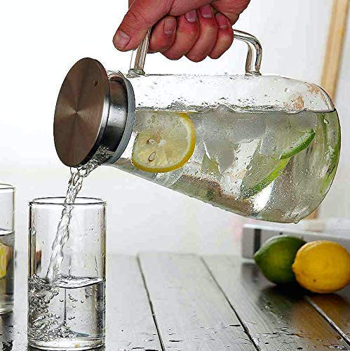 Glass Water Jug with a steel Lid  (1.8 Ltr) (1 Pcs)