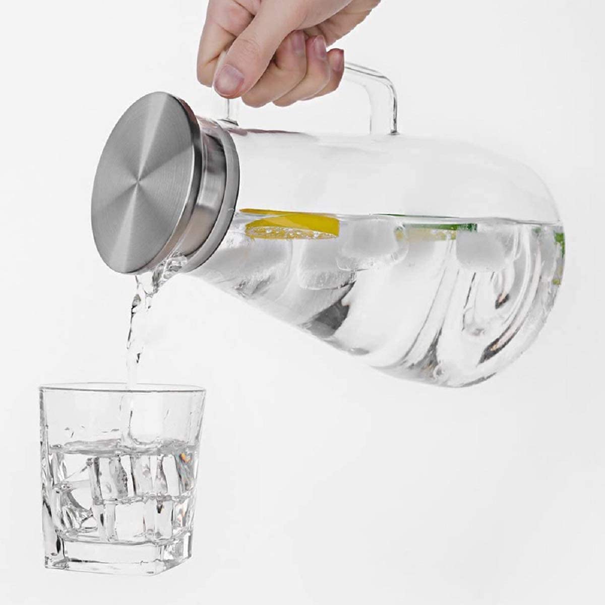 Glass Water Jug with a steel Lid  (1.8 Ltr) (1 Pcs)