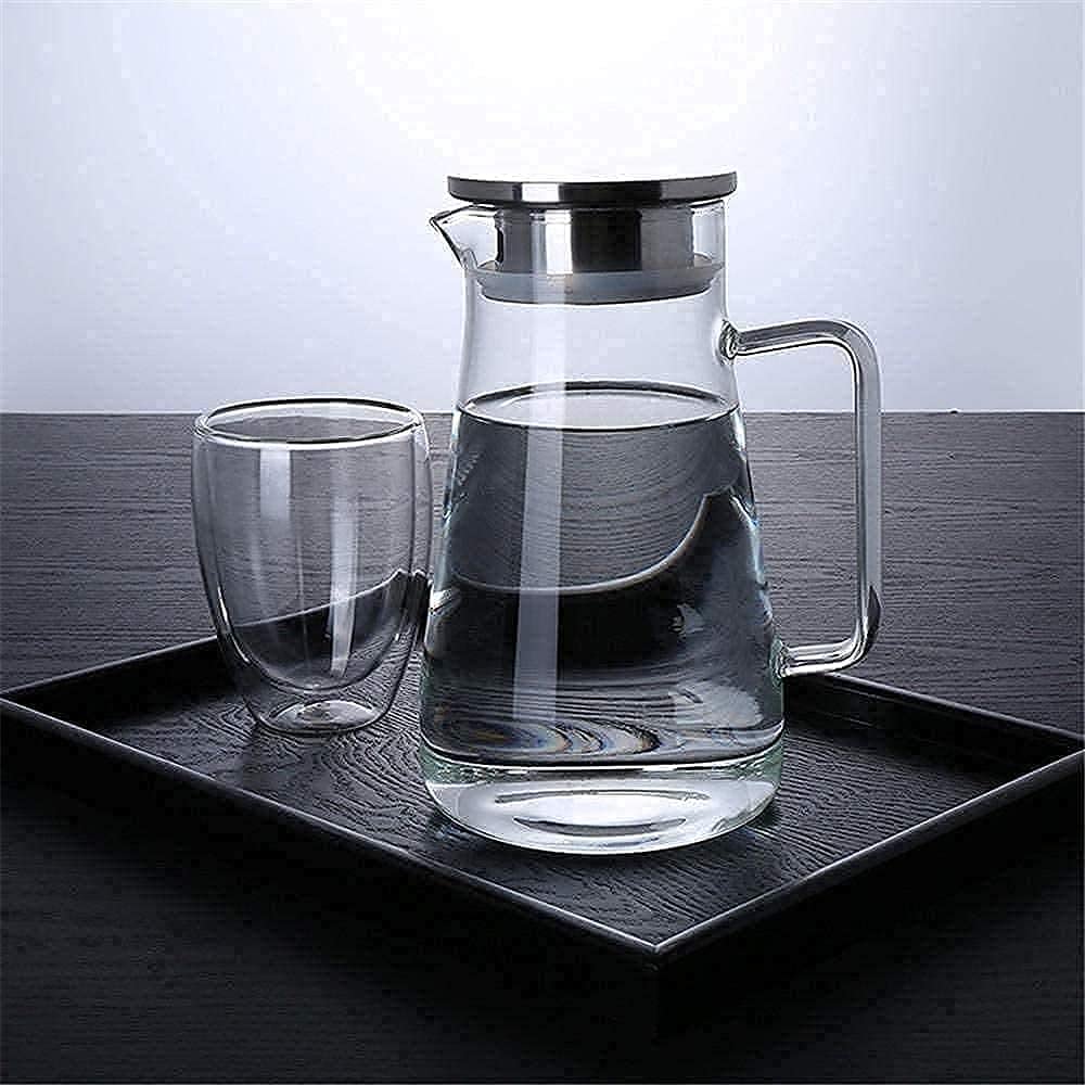 Glass Water Jug with a steel Lid  (1.8 Ltr) (1 Pcs)