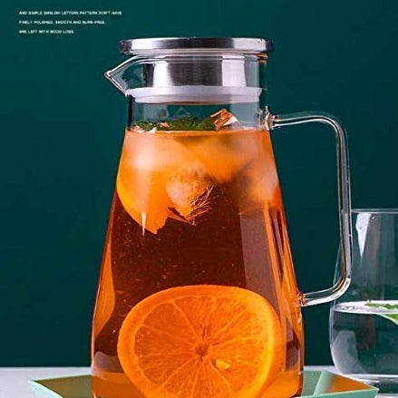 Glass Water Jug with a steel Lid  (1.8 Ltr) (1 Pcs)