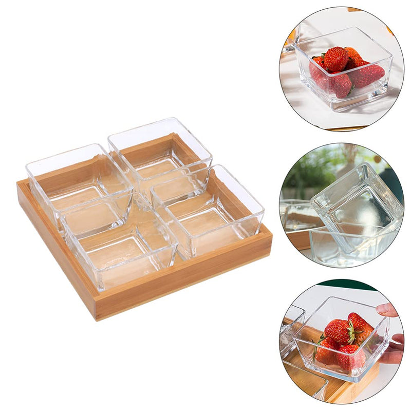 Glass Square Designer Serving Plate Bowl Stand with Bamboo Base