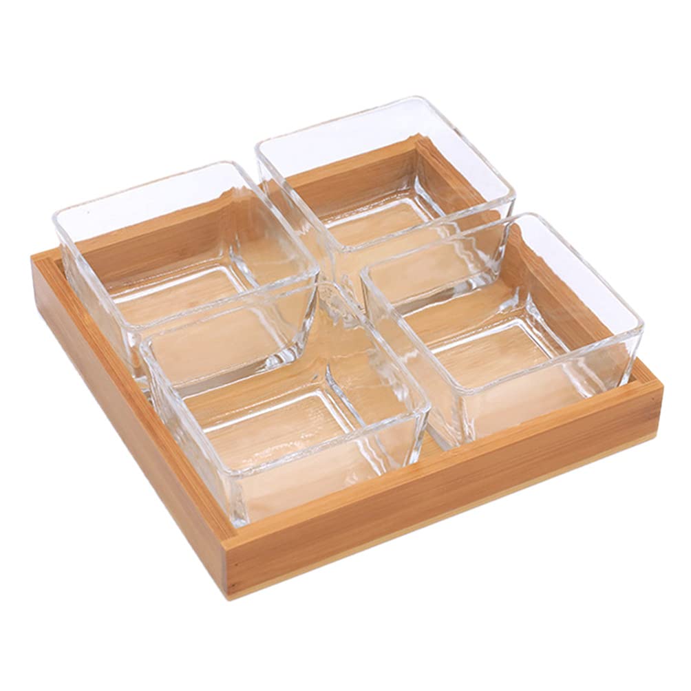 Glass Square Designer Serving Plate Bowl Stand with Bamboo Base