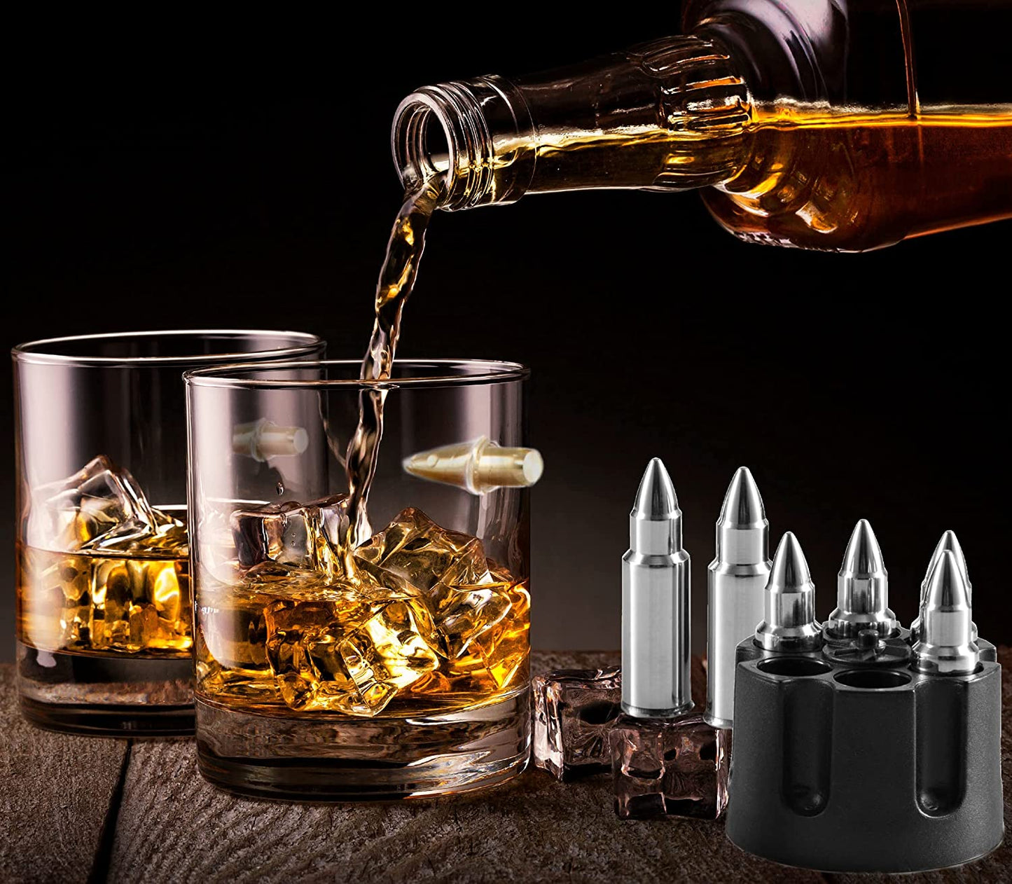 Gun With Bullets Whiskey  Large Decanter Set With 4 Bullet Whiskey Glasses - 1000ML