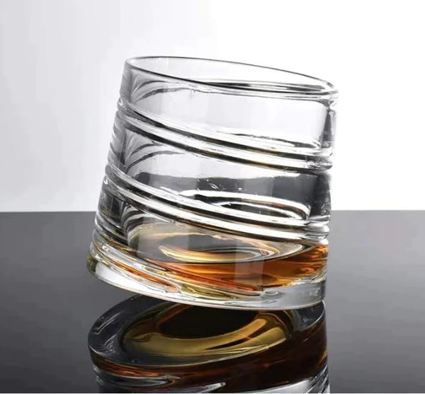 Line Spinning Crystal Whiskey Glasses - 300ML(Pack Of 6)