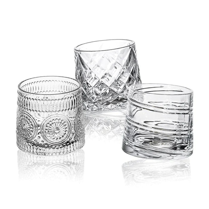 Line Spinning Crystal Whiskey Glasses - 300ML(Pack Of 6)