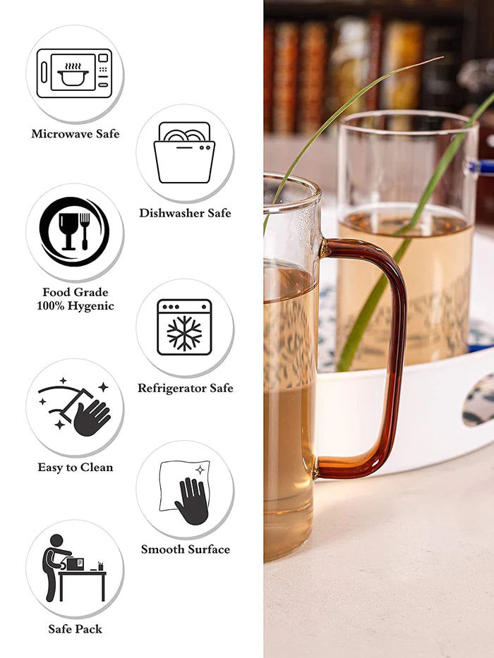 Crystal Clear Glass with Handle - 380ML (Pack Of 6)