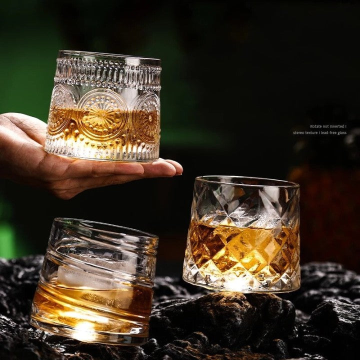 Line Spinning Crystal Whiskey Glasses - 300ML(Pack Of 6)