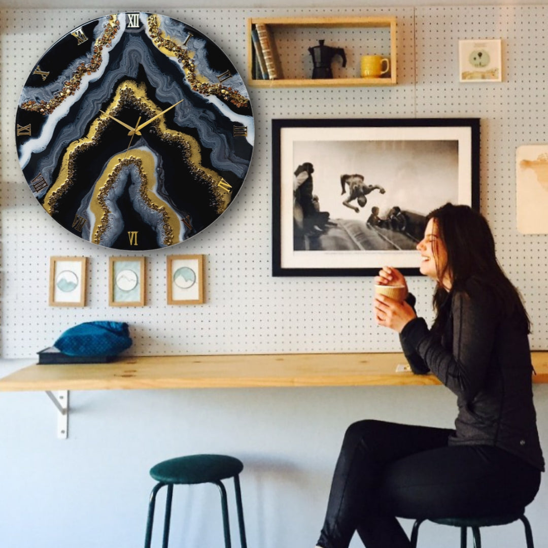 Resin Art Black Geode Clock