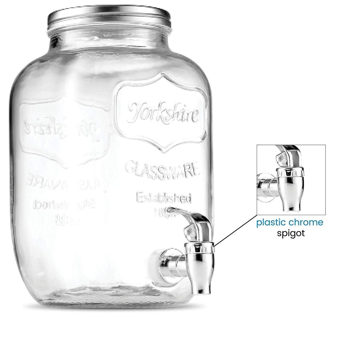 Jar Glass Drink & Beverage Dispenser with Stainless Steel Spigot Lid (4 Litter)