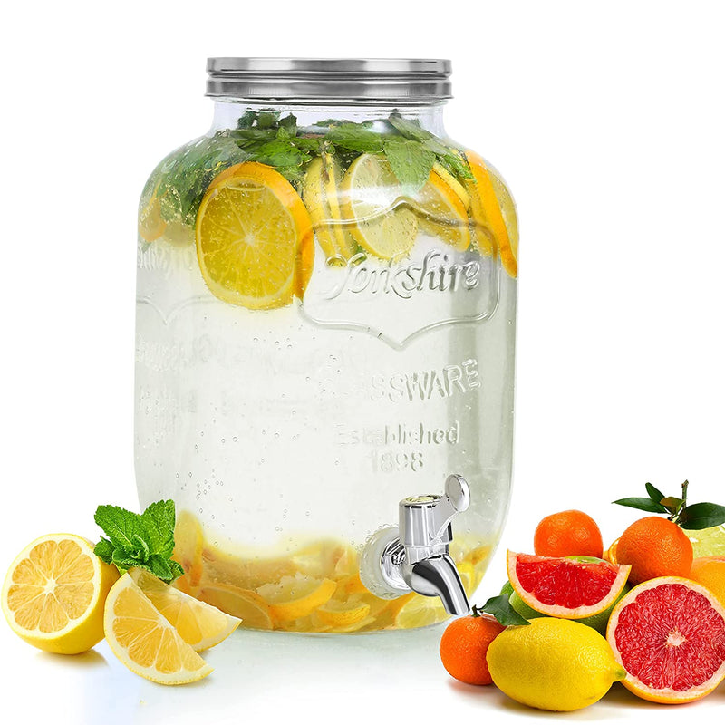 Jar Glass Drink & Beverage Dispenser with Stainless Steel Spigot Lid (4 Litter)