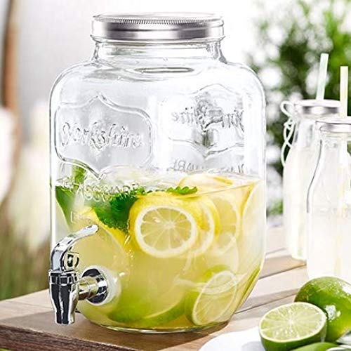 Jar Glass Drink & Beverage Dispenser with Stainless Steel Spigot Lid (4 Litter)