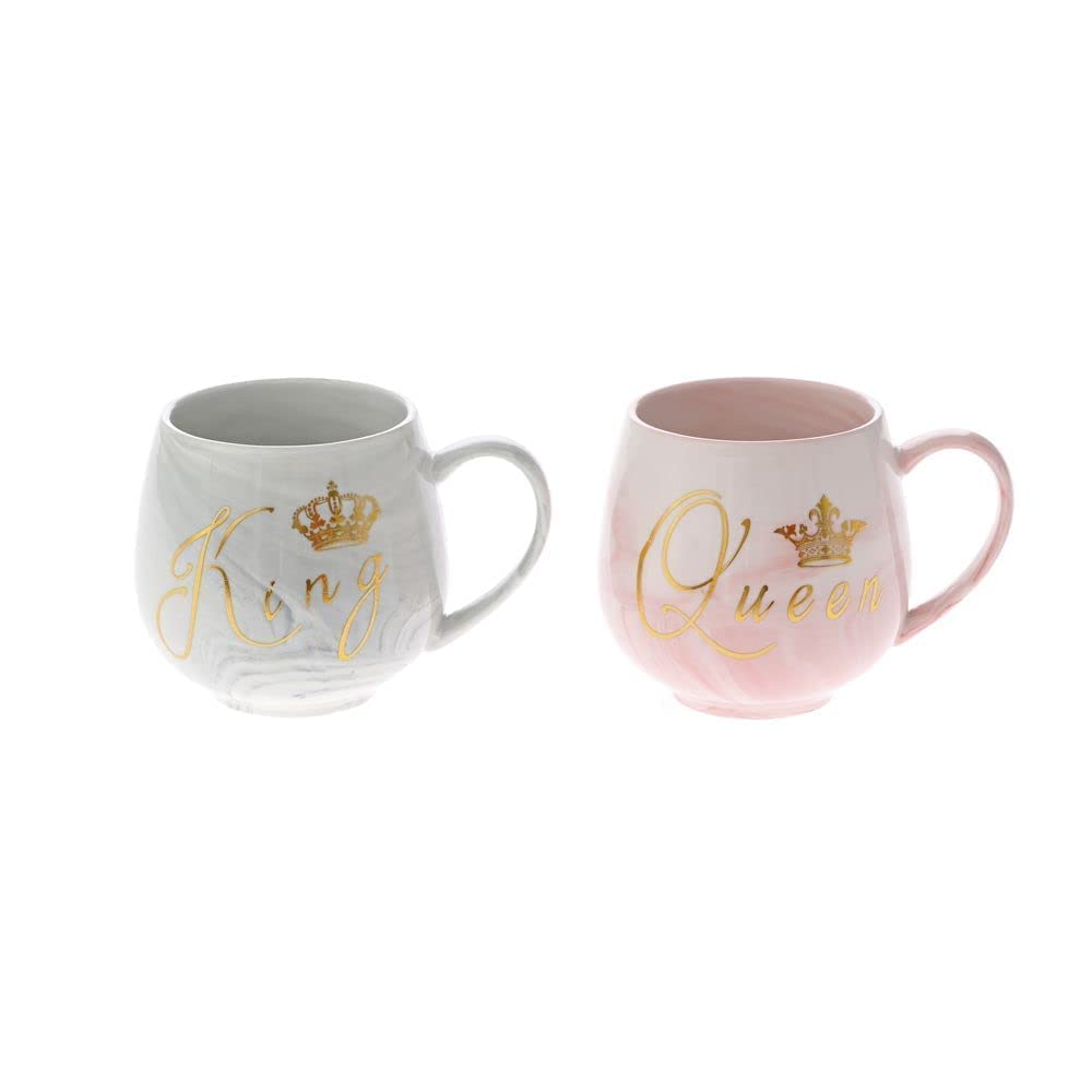 King and Queen Printed Style Ceramic Coffee Mug (350 ML) (Pack Of 2)