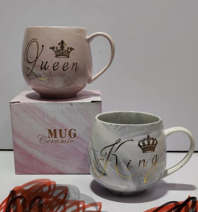 King and Queen Printed Style Ceramic Coffee Mug (350 ML) (Pack Of 2)