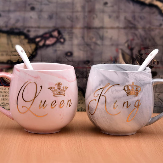 King and Queen Printed Style Ceramic Coffee Mug (350 ML) (Pack Of 2)