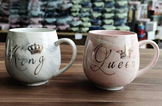 King and Queen Printed Style Ceramic Coffee Mug (350 ML) (Pack Of 2)