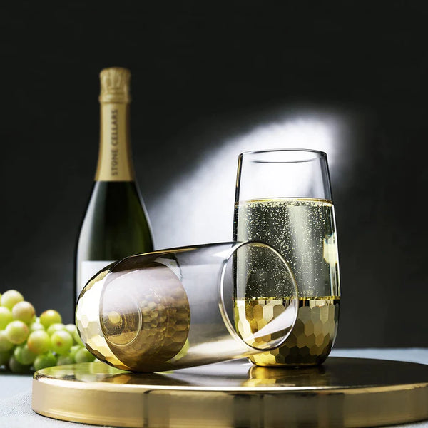 Hammered Brass Plated Glass - 400ML(Pack Of 6)