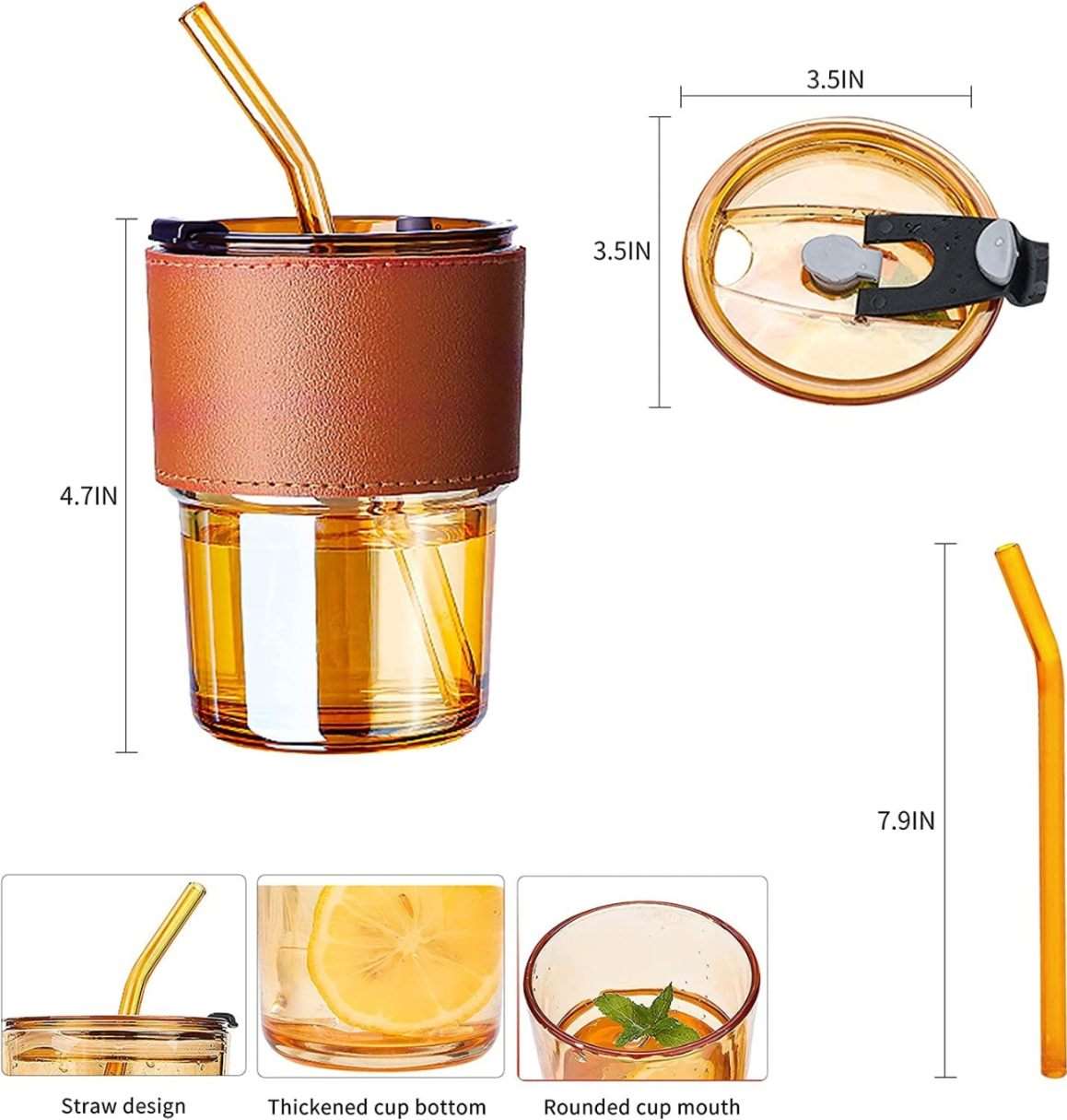 LEATHER MUG BROWN 400ML STRAW