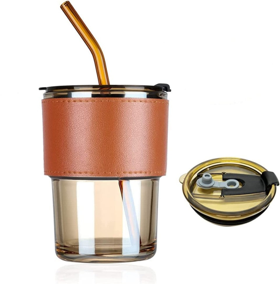 LEATHER MUG BROWN 400ML STRAW (1 Pcs)