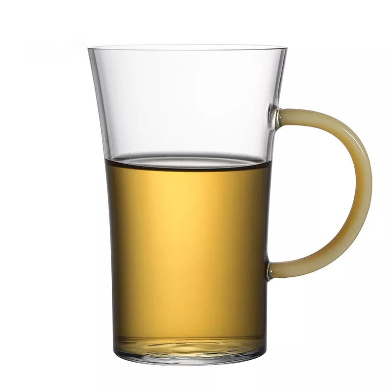 TRANSPARENT GLASS GOLDEN HANDLE MUG - 300ML (Pack Of 6)