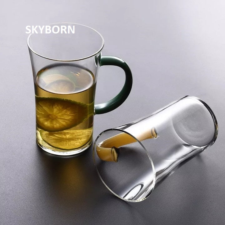 TRANSPARENT GLASS GOLDEN HANDLE MUG - 300ML (Pack Of 6)