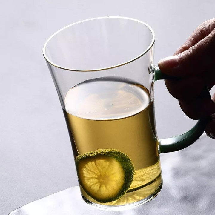 TRANSPARENT GLASS GOLDEN HANDLE MUG - 300ML (Pack Of 6)