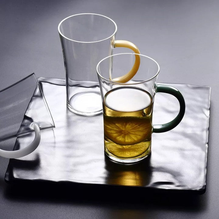 TRANSPARENT GLASS GOLDEN HANDLE MUG - 300ML (Pack Of 6)