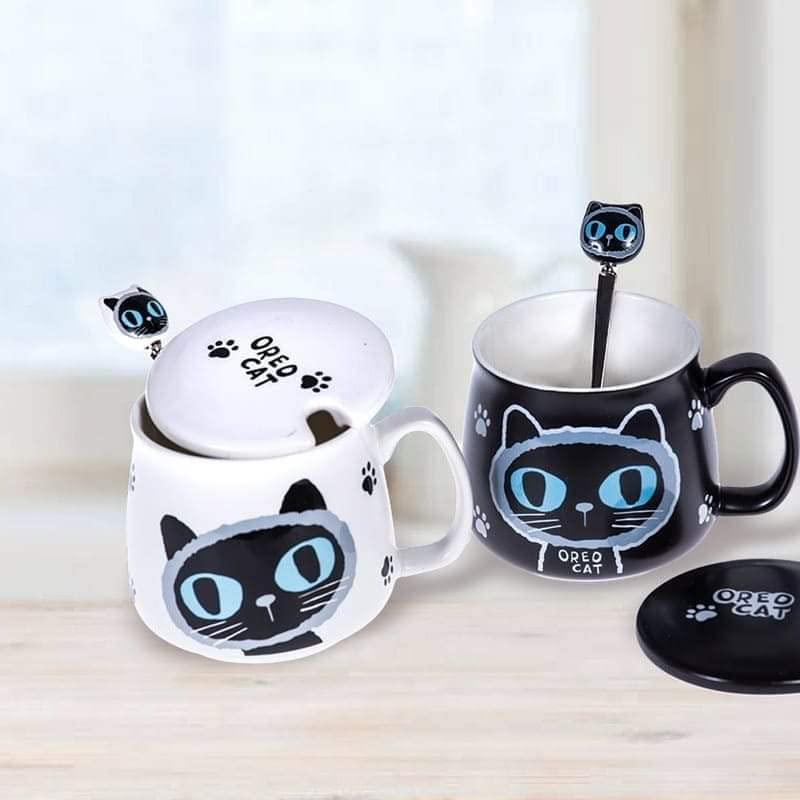 Ceramic Coffee Mug with Lid and Spoon (Color May Very) (Pack Of 1)