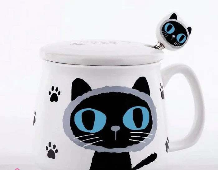 Ceramic Coffee Mug with Lid and Spoon (Color May Very) (Pack Of 1)