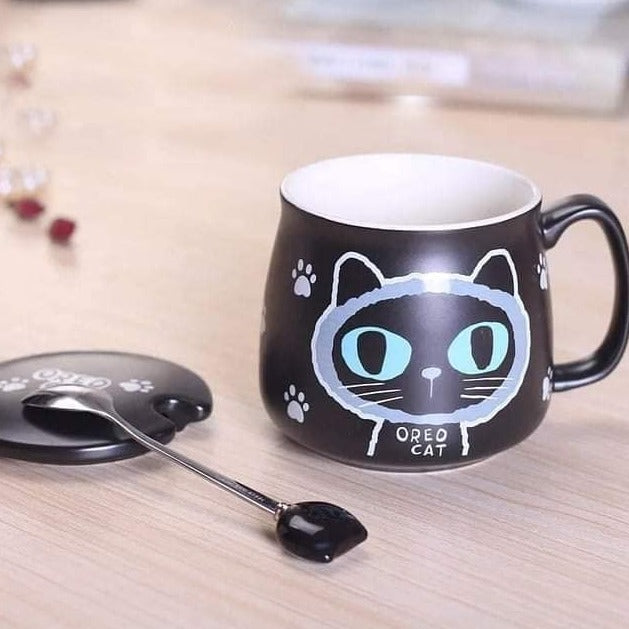 Ceramic Coffee Mug with Lid and Spoon (Color May Very) (Pack Of 1)