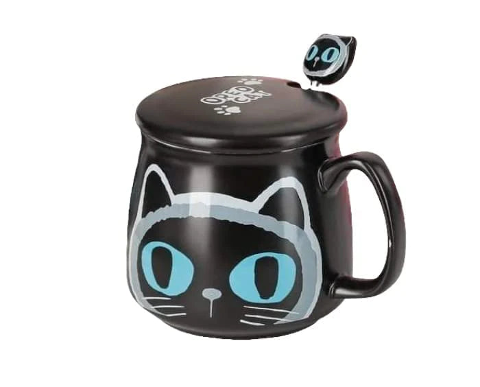 Ceramic Coffee Mug with Lid and Spoon (Color May Very) (Pack Of 1)