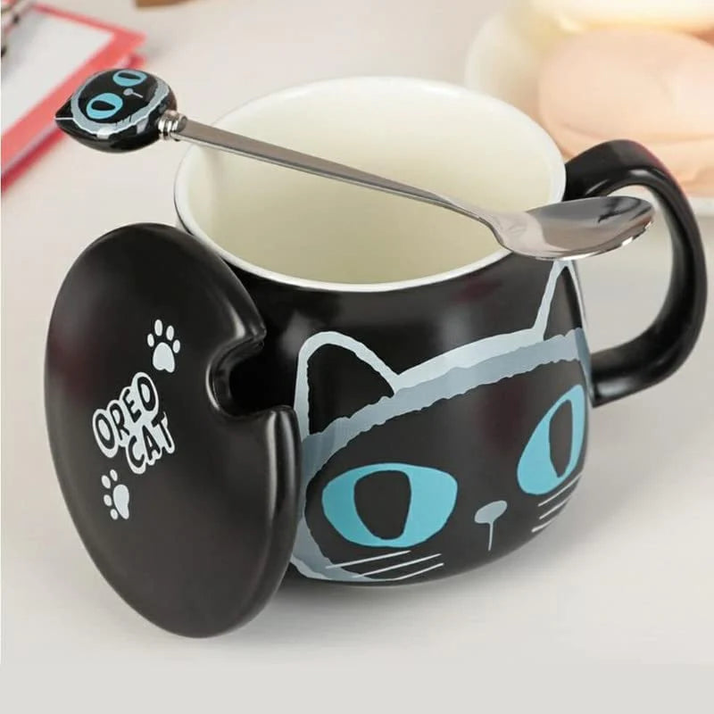 Ceramic Coffee Mug with Lid and Spoon (Color May Very) (Pack Of 1)