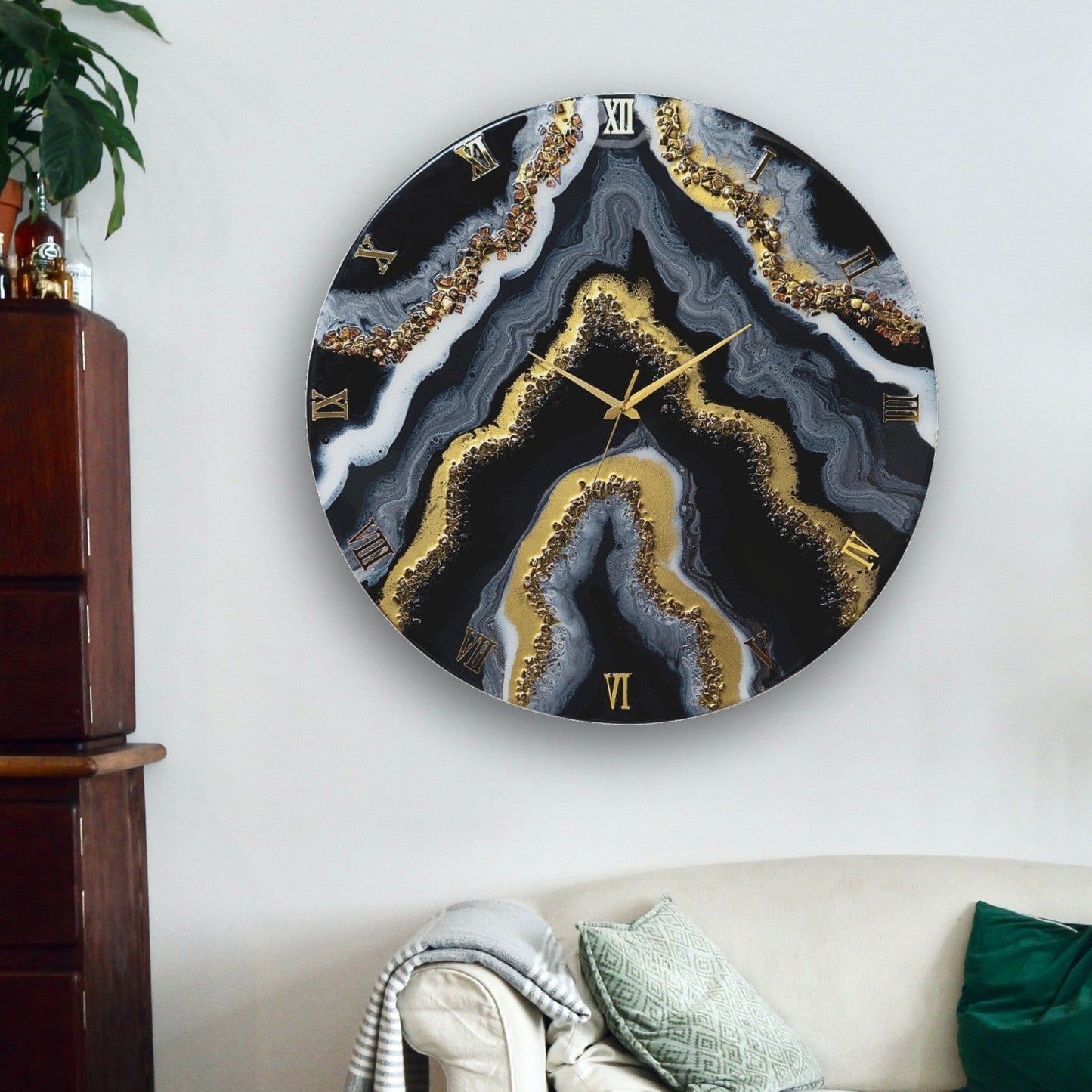 Resin Art Black Geode Clock