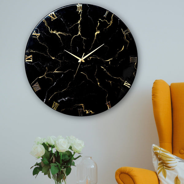 Resin Art Wall Clock - Black Marble Finish Clock