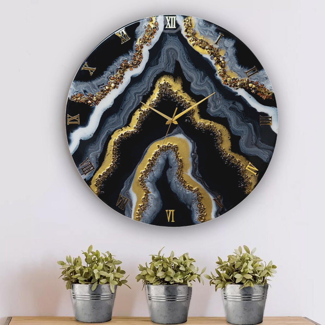 Resin Art Black Geode Clock