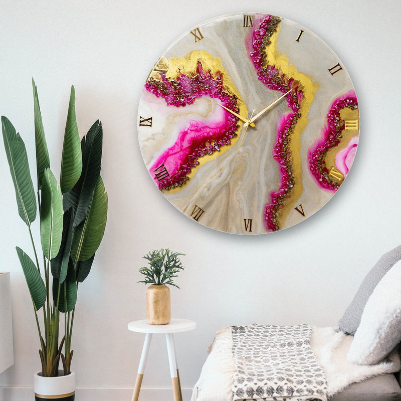 Pink Curves Marble Finish Resin Clock