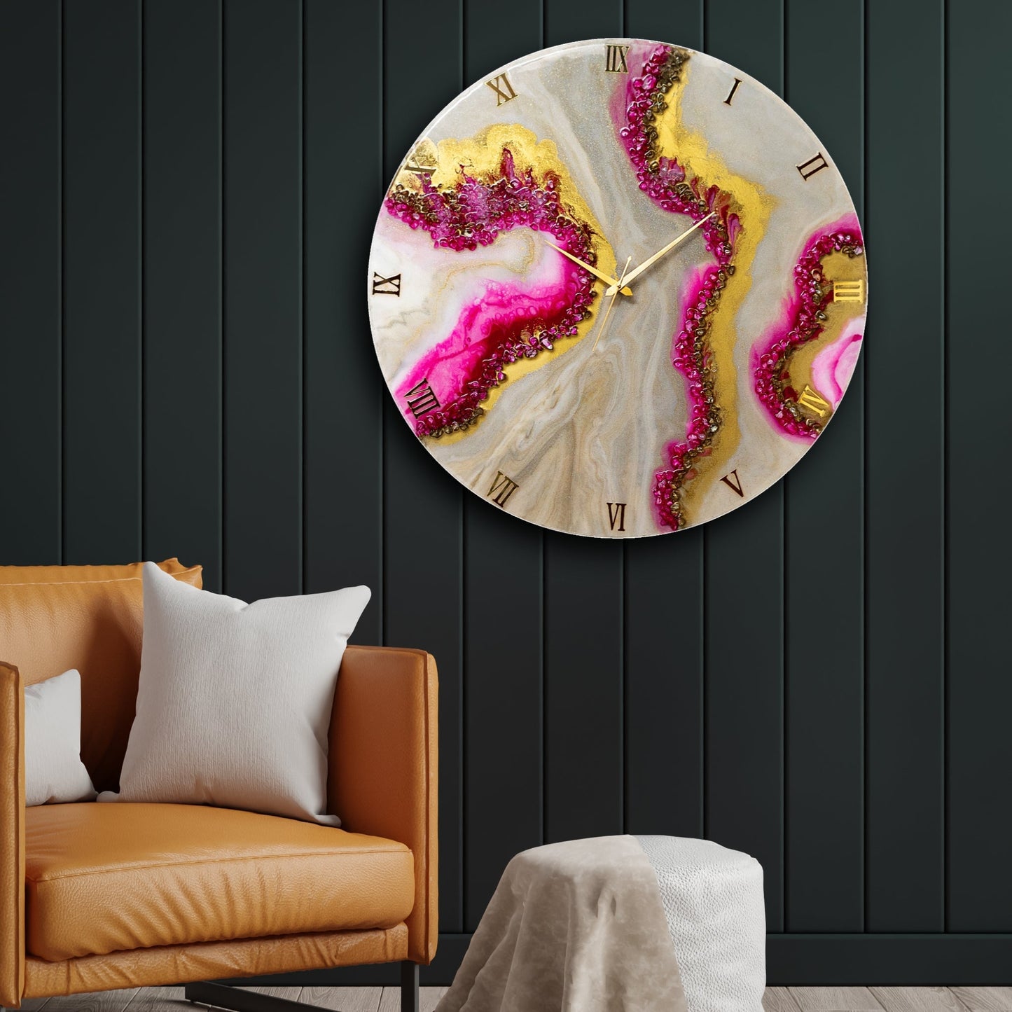 Pink Curves Marble Finish Resin Clock