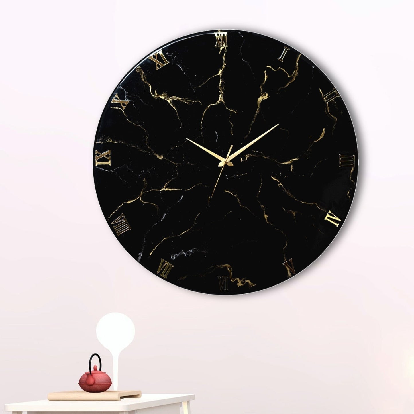 Resin Art Wall Clock - Black Marble Finish Clock