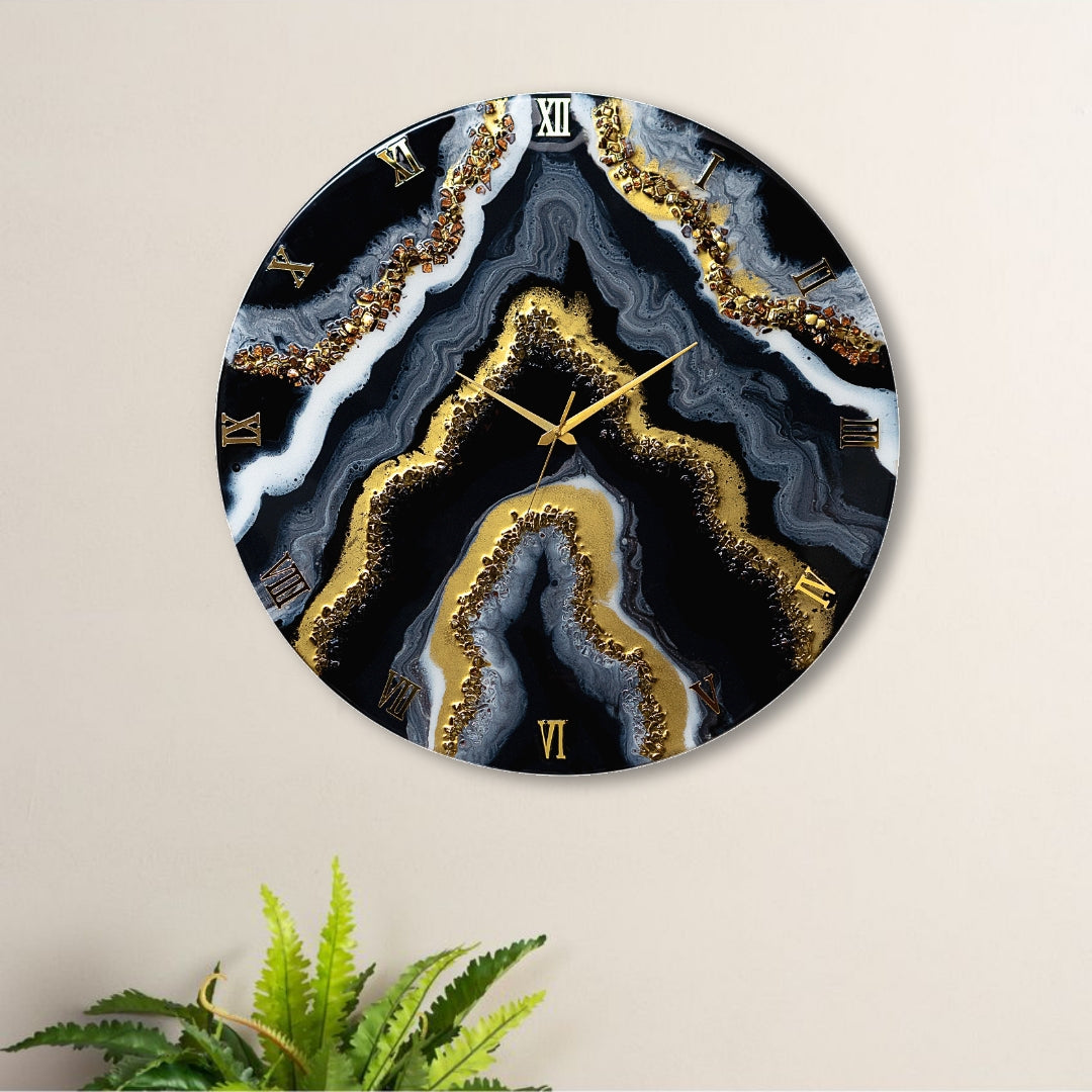 Resin Art Black Geode Clock