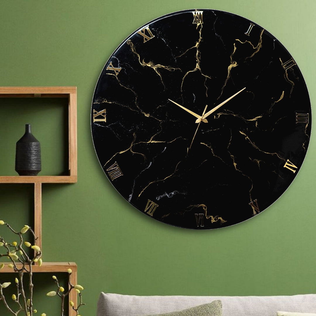 Resin Art Wall Clock - Black Marble Finish Clock