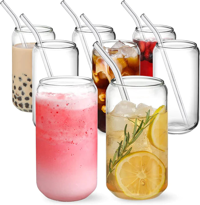 Can Shaped Glass Mug with Glass Straw - 510ML (Pack Of 2)