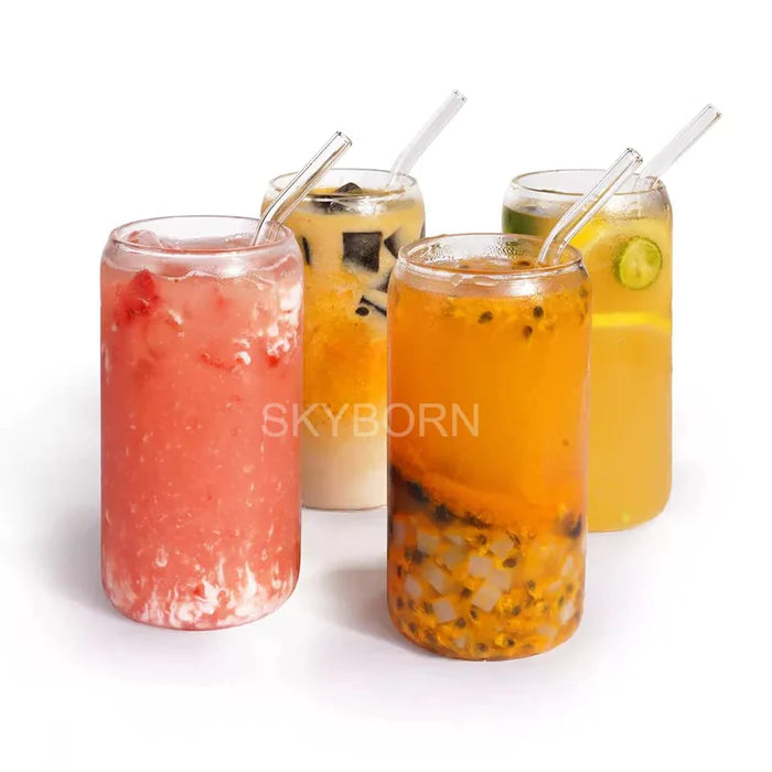 Can Shaped Glass Mug with Glass Straw - 510ML (Pack Of 2)