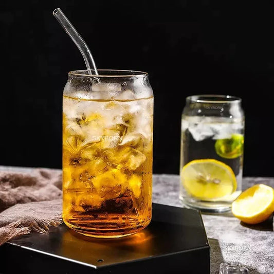 Can Shaped Glass Mug with Glass Straw - 510ML (Pack Of 2)