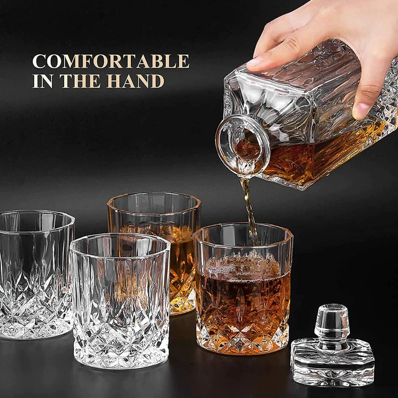 Embossed Whiskey Decanter (700ML) and Glasses (300ML) Set