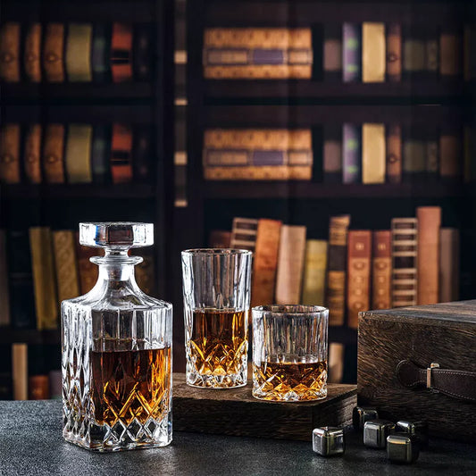 Embossed Whiskey Decanter (700ML) and Glasses (300ML) Set