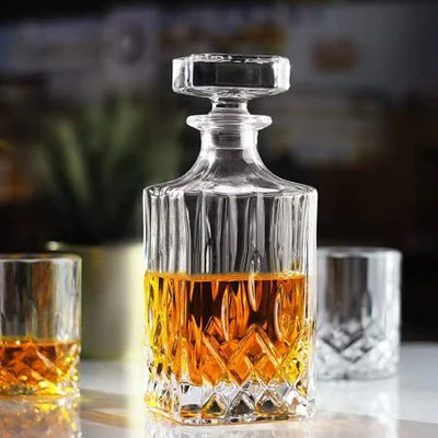 Embossed Whiskey Decanter (700ML) and Glasses (300ML) Set