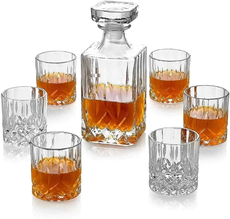 Embossed Whiskey Decanter (700ML) and Glasses (300ML) Set