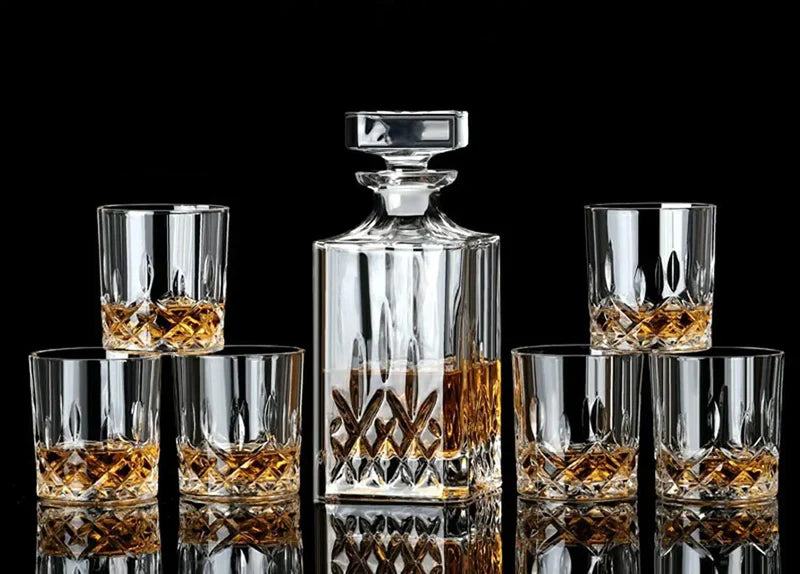 Embossed Whiskey Decanter (700ML) and Glasses (300ML) Set