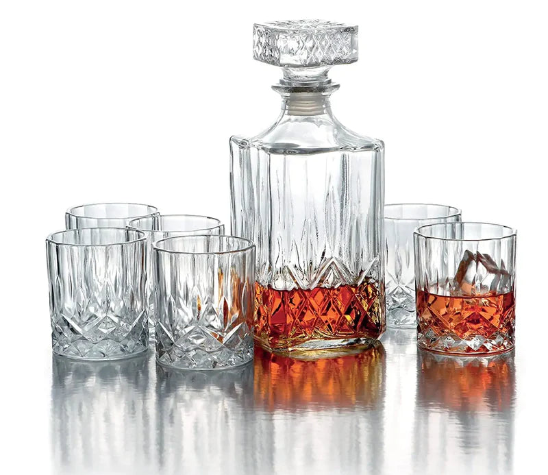 Embossed Whiskey Decanter (700ML) and Glasses (300ML) Set
