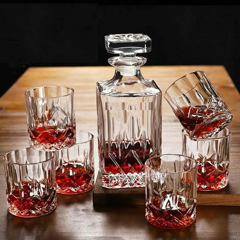 Embossed Whiskey Decanter (700ML) and Glasses (300ML) Set