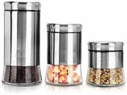 IndusBay Set of 3 , Food Grain Cereal Storage Airtight container Set  (Pack of 3, Silver)